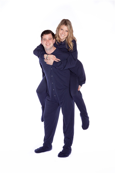 Navy Blue Jersey Knit Footed Onesie Pajamas for Men and Women Big